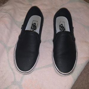 Black Leather slip on vans